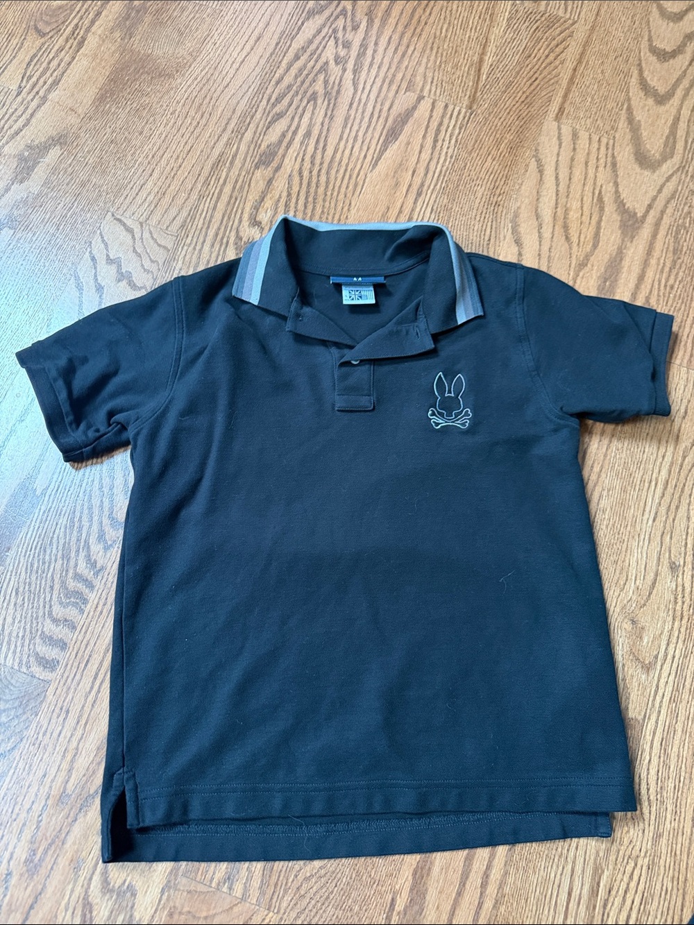 Psycho Bunny Black Kids Polo Shirt with Bunny Logo Size Large 14/16